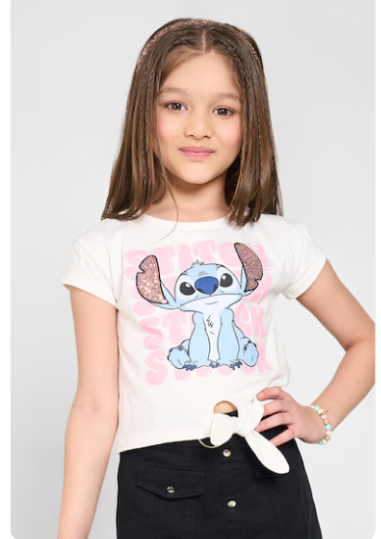 Off-White Lilo & Stitch Graphic T-Shirt with Waist Tie-up